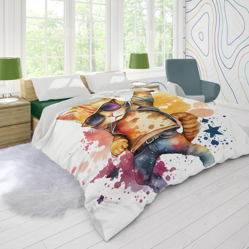 Cool Watercolor Superstar Cat Duvet Cover