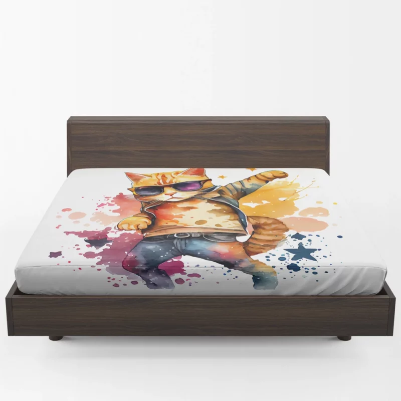 Cool Watercolor Superstar Cat Fitted Sheet 1