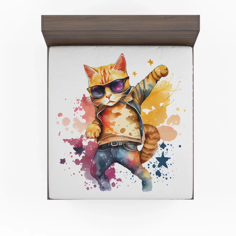 Cool Watercolor Superstar Cat Fitted Sheet