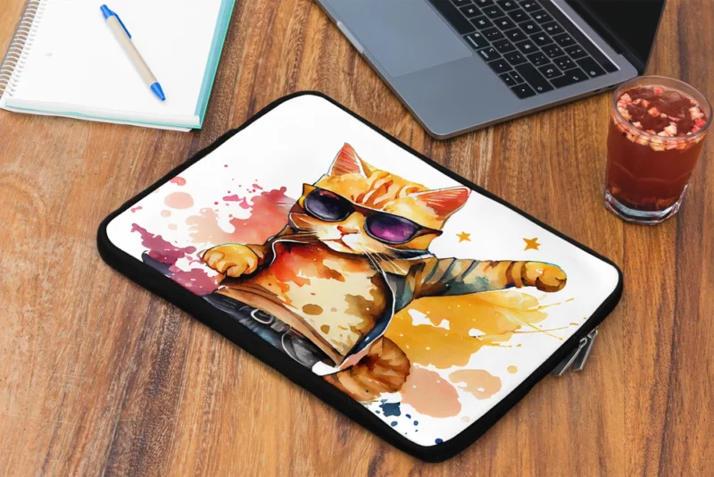 Cool Watercolor Superstar Cat Laptop Sleeve 2