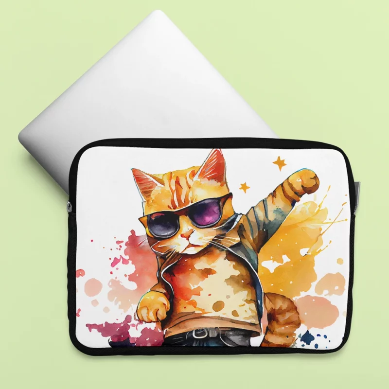 Cool Watercolor Superstar Cat Laptop Sleeve