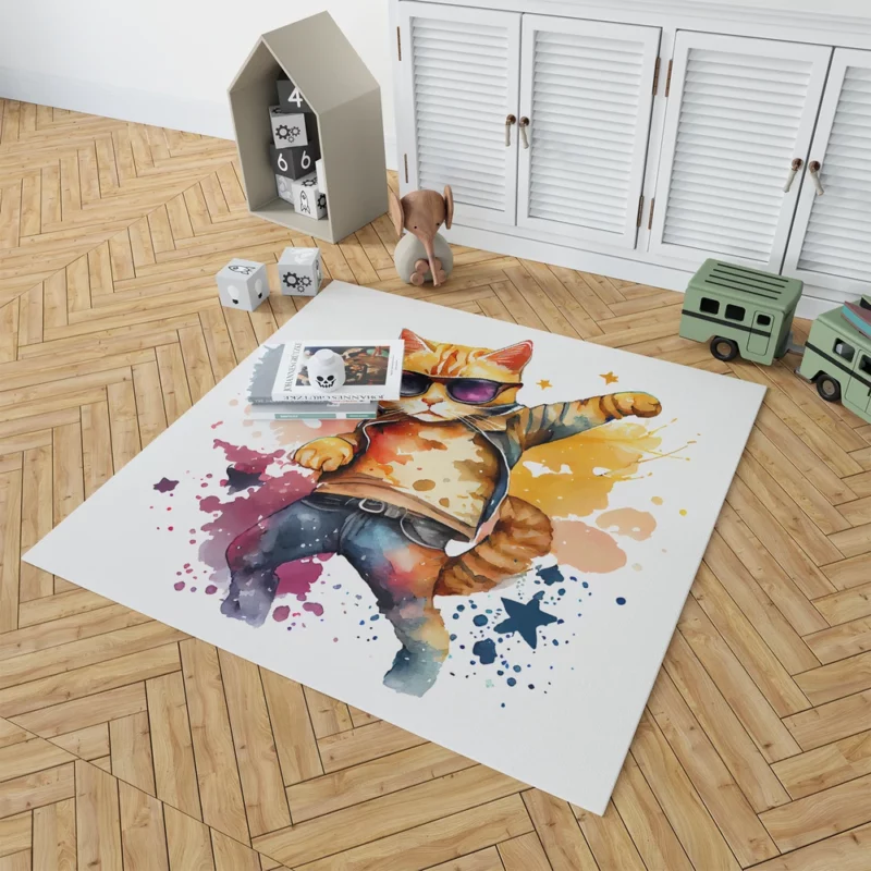 Cool Watercolor Superstar Cat Rug 1