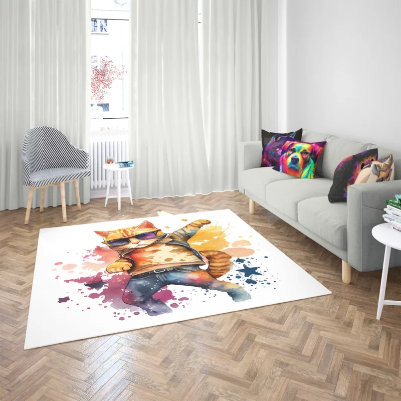 Cool Watercolor Superstar Cat Rug 2