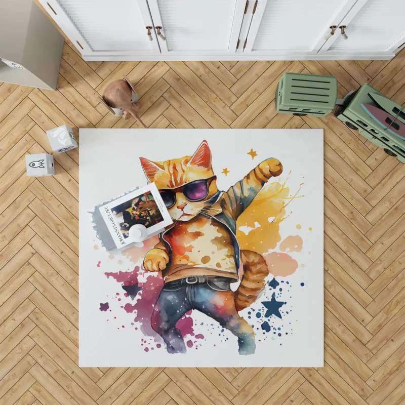 Cool Watercolor Superstar Cat Rug