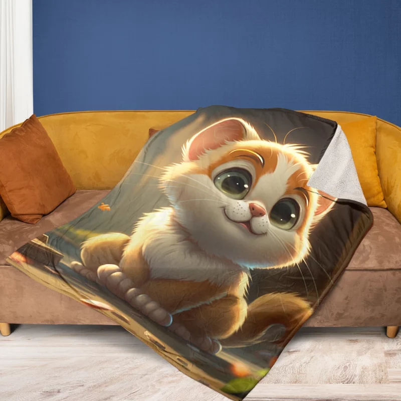 Cute Cartoon Cat Character Fleece Blanket 1