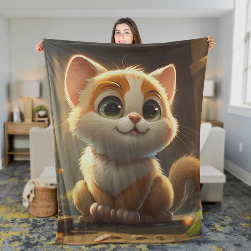 Cute Cartoon Cat Character Fleece Blanket 2