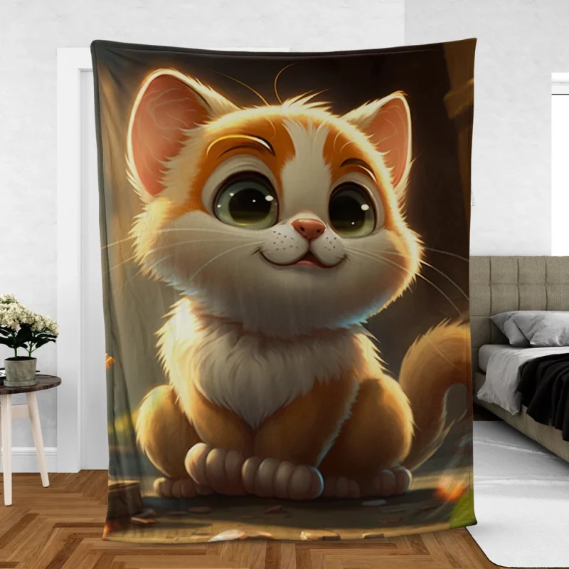 Cute Cartoon Cat Character Fleece Blanket