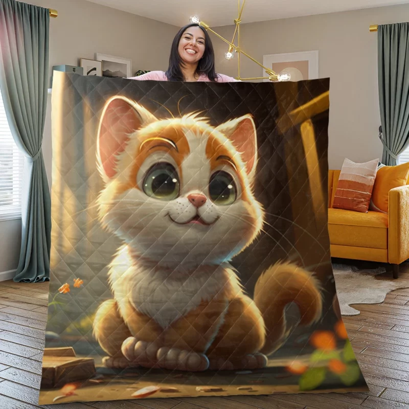 Cute Cartoon Cat Character Quilt Blanket