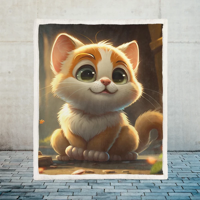 Cute Cartoon Cat Character Sherpa Fleece Blanket