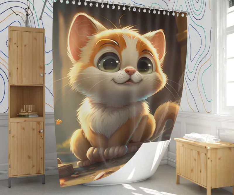 Cute Cartoon Cat Character Shower Curtain 1