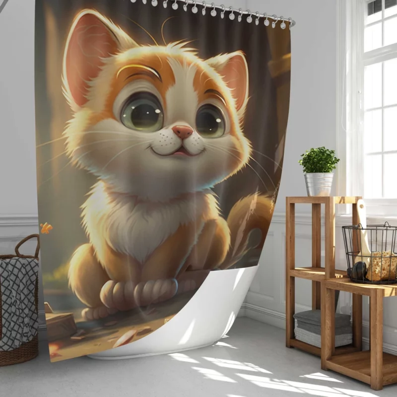 Cute Cartoon Cat Character Shower Curtain