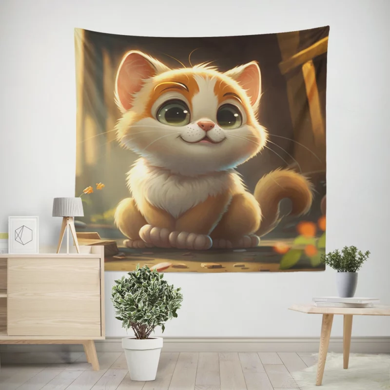 Cute Cartoon Cat Character Wall Tapestry