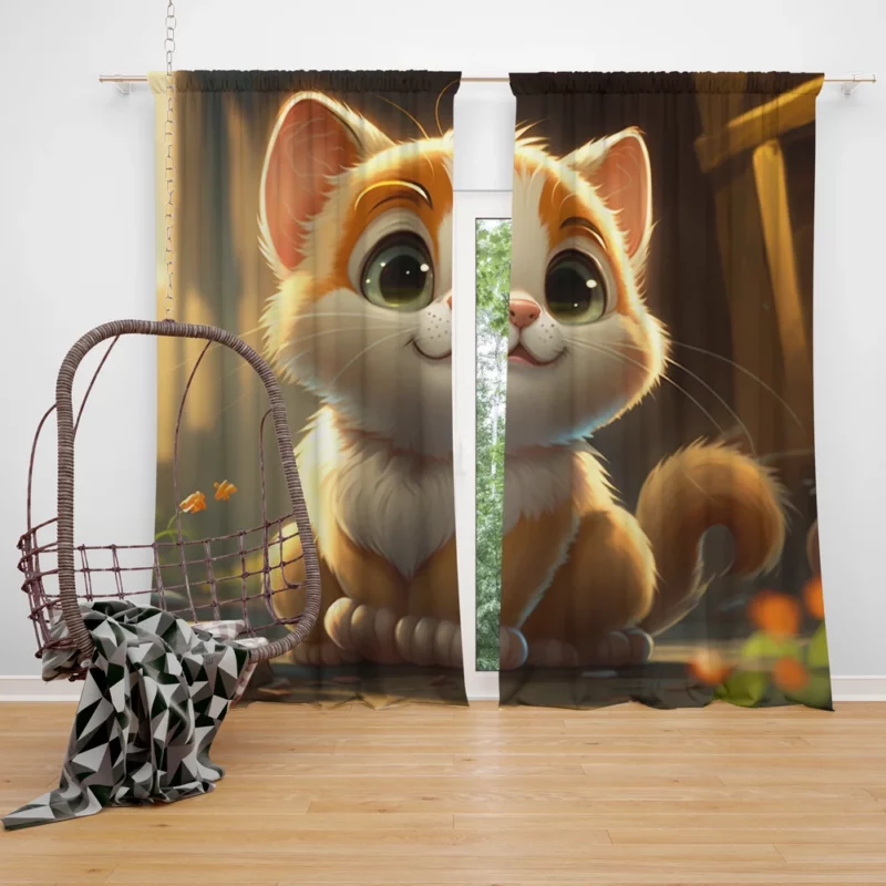 Cute Cartoon Cat Character Window Curtain