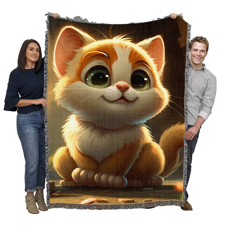 Cute Cartoon Cat Character Woven Blanket