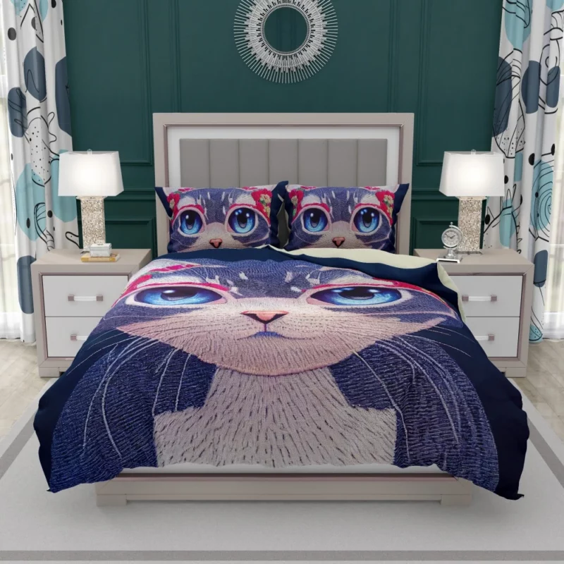 Cute Cartoon Kitty Embroidery Bedding Set 1