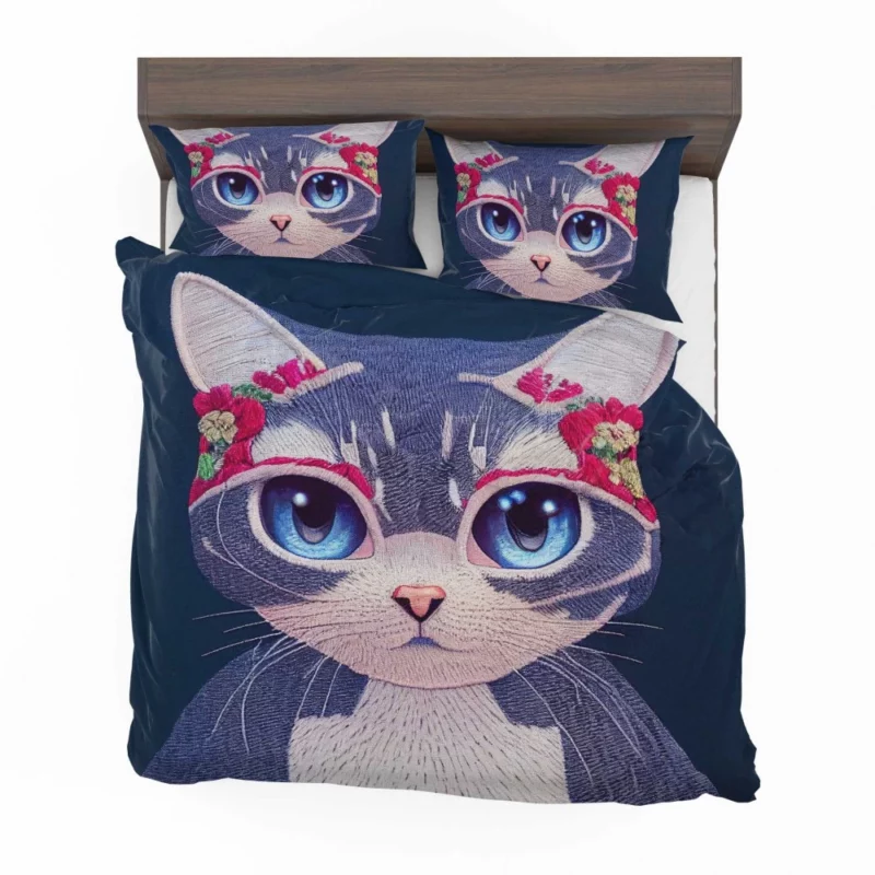 Cute Cartoon Kitty Embroidery Bedding Set 2