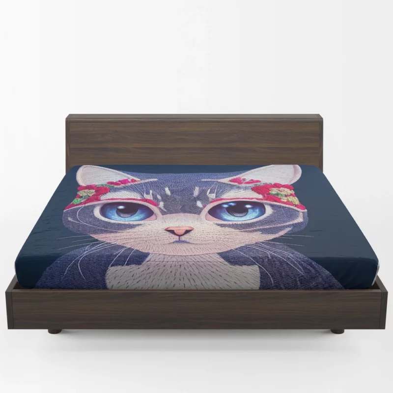 Cute Cartoon Kitty Embroidery Fitted Sheet 1