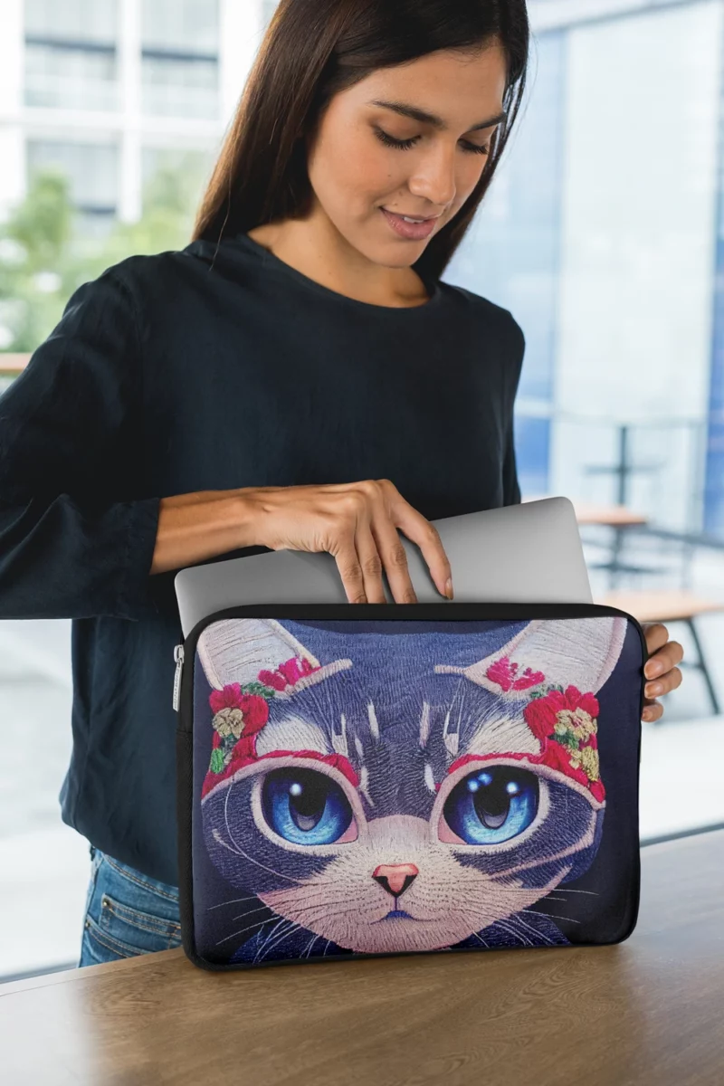 Cute Cartoon Kitty Embroidery Laptop Sleeve 1