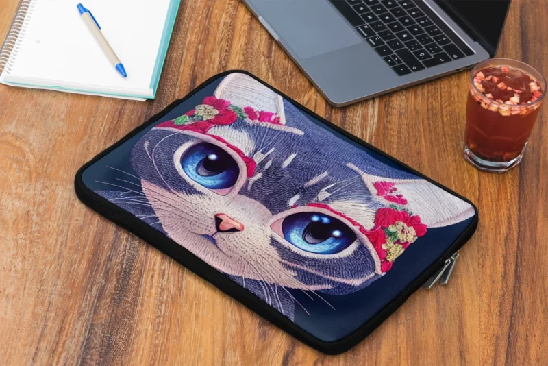 Cute Cartoon Kitty Embroidery Laptop Sleeve 2