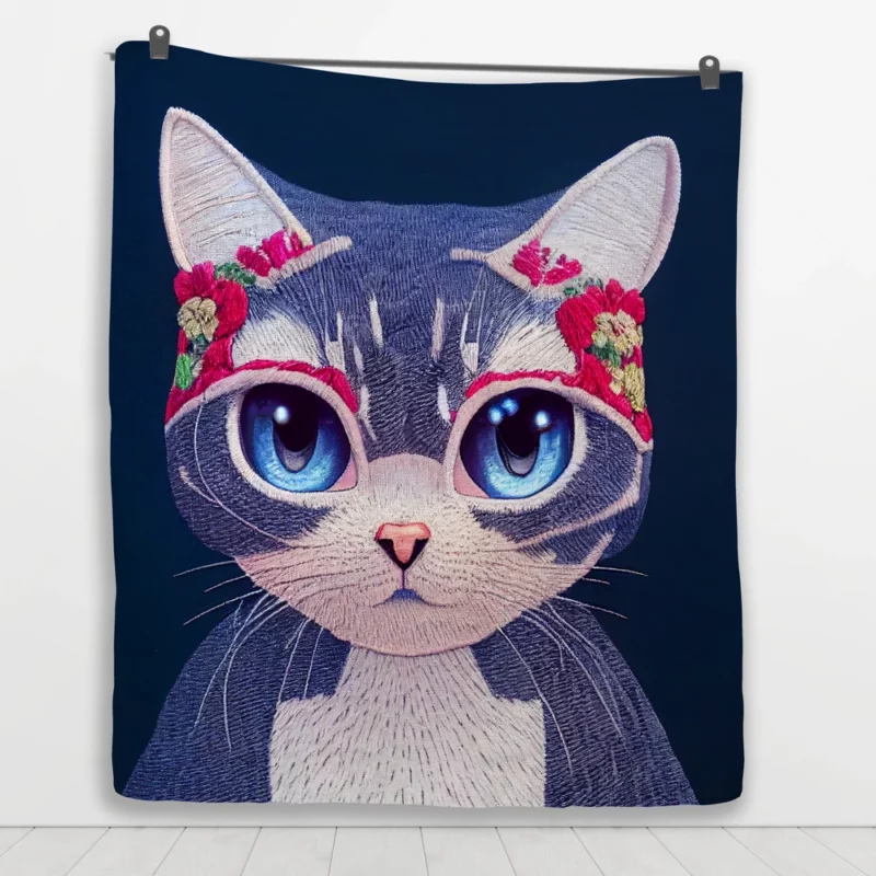 Cute Cartoon Kitty Embroidery Quilt Blanket 1