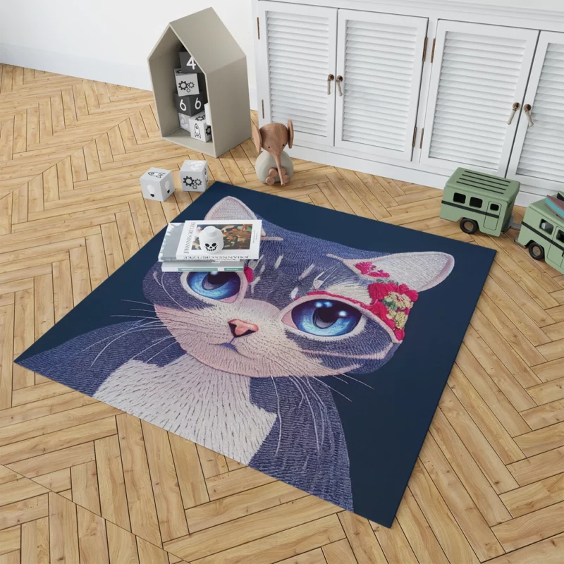 Cute Cartoon Kitty Embroidery Rug 1