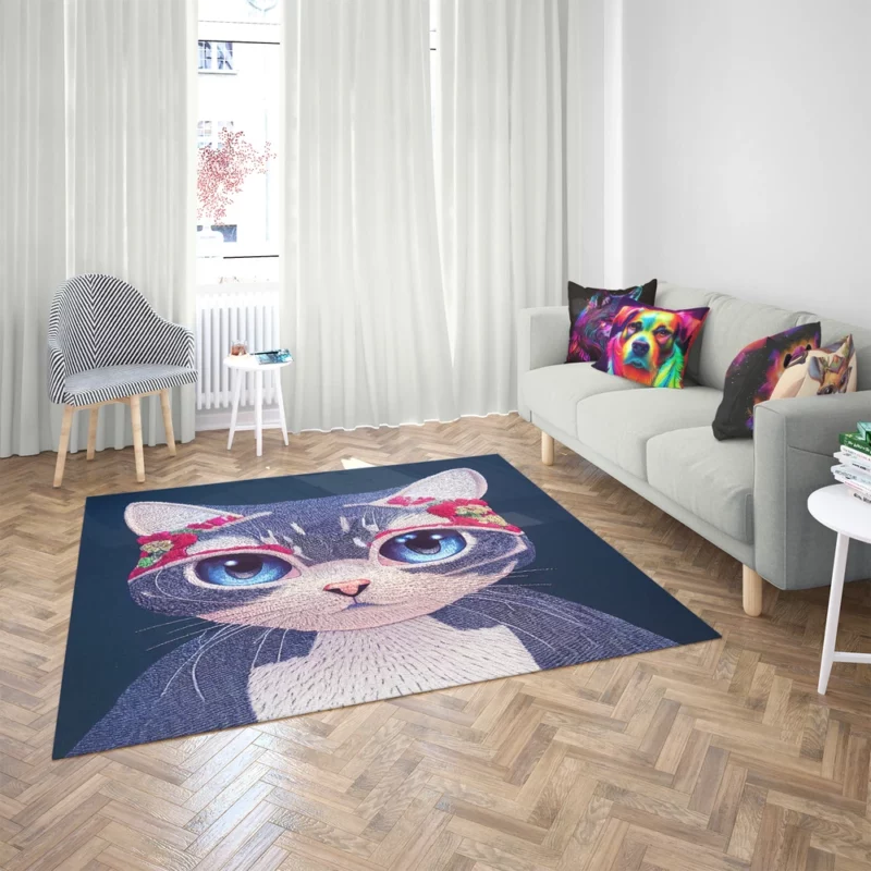 Cute Cartoon Kitty Embroidery Rug 2