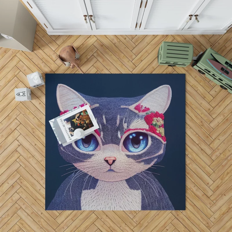 Cute Cartoon Kitty Embroidery Rug