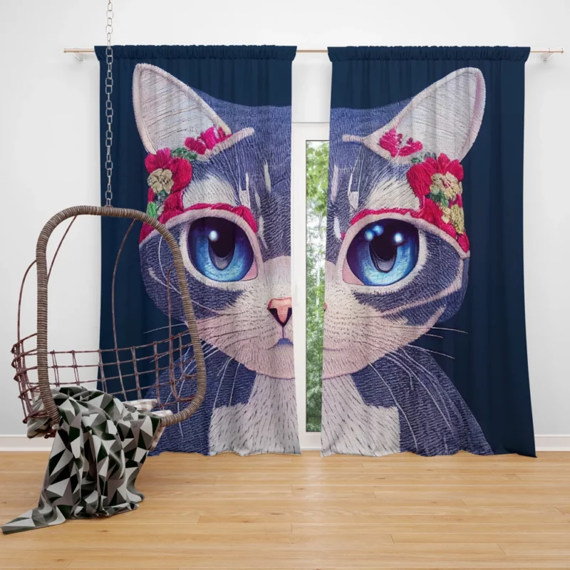 Cute Cartoon Kitty Embroidery Window Curtain