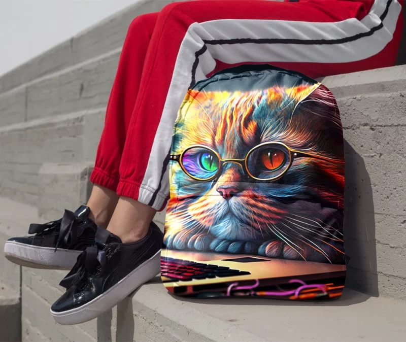 Cute Cat with Glasses and Laptop Backpack 1