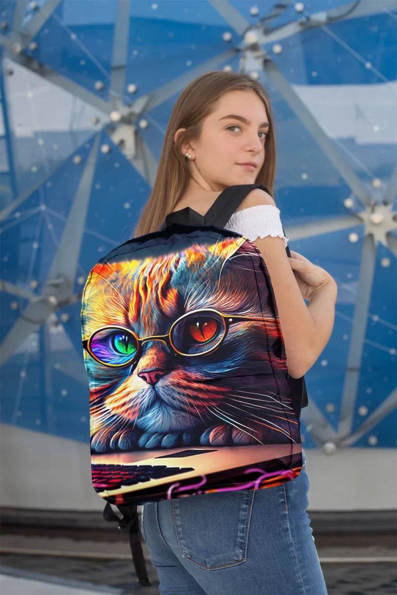 Cute Cat with Glasses and Laptop Backpack 2