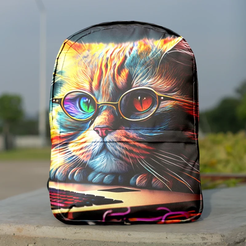 Cute Cat with Glasses and Laptop Backpack