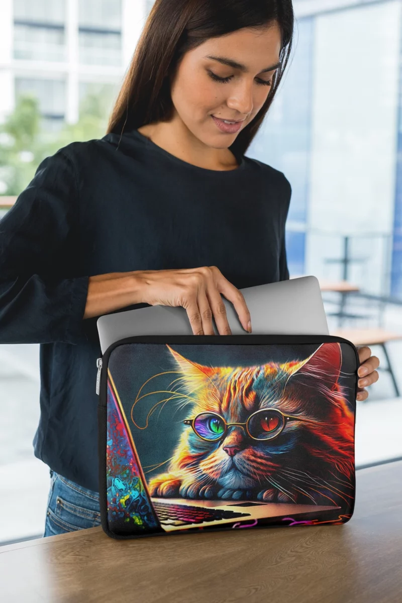 Cute Cat with Glasses and Laptop Laptop Sleeve 1