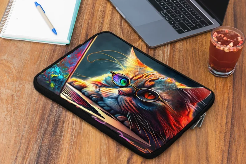 Cute Cat with Glasses and Laptop Laptop Sleeve 2