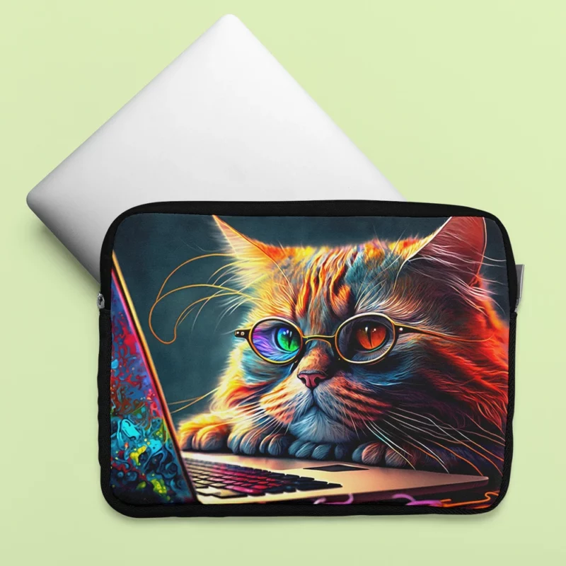 Cute Cat with Glasses and Laptop Laptop Sleeve