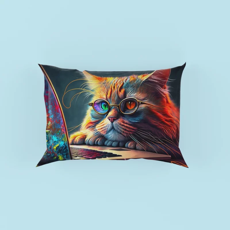 Cute Cat with Glasses and Laptop Pillow Cases