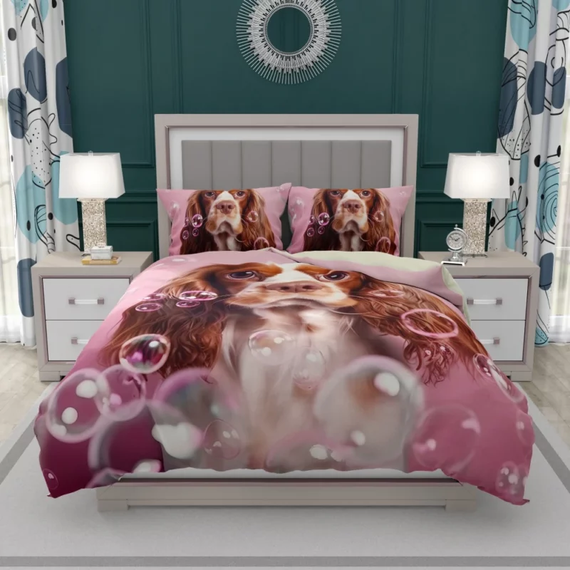 Cute Dog Grooming Portrait Statue Bedding Set 1