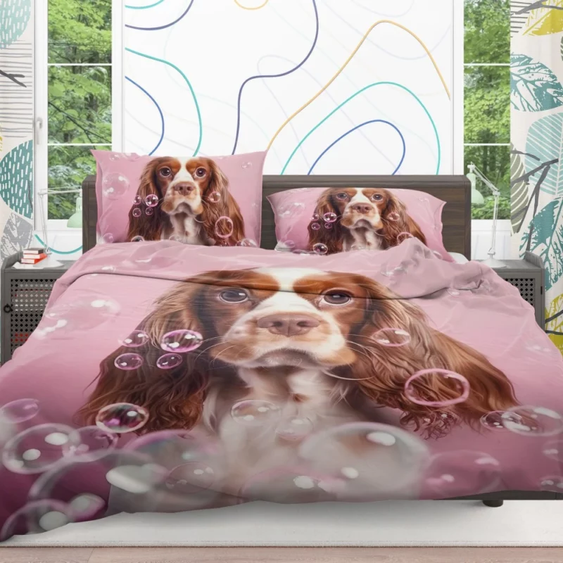 Cute Dog Grooming Portrait Statue Bedding Set