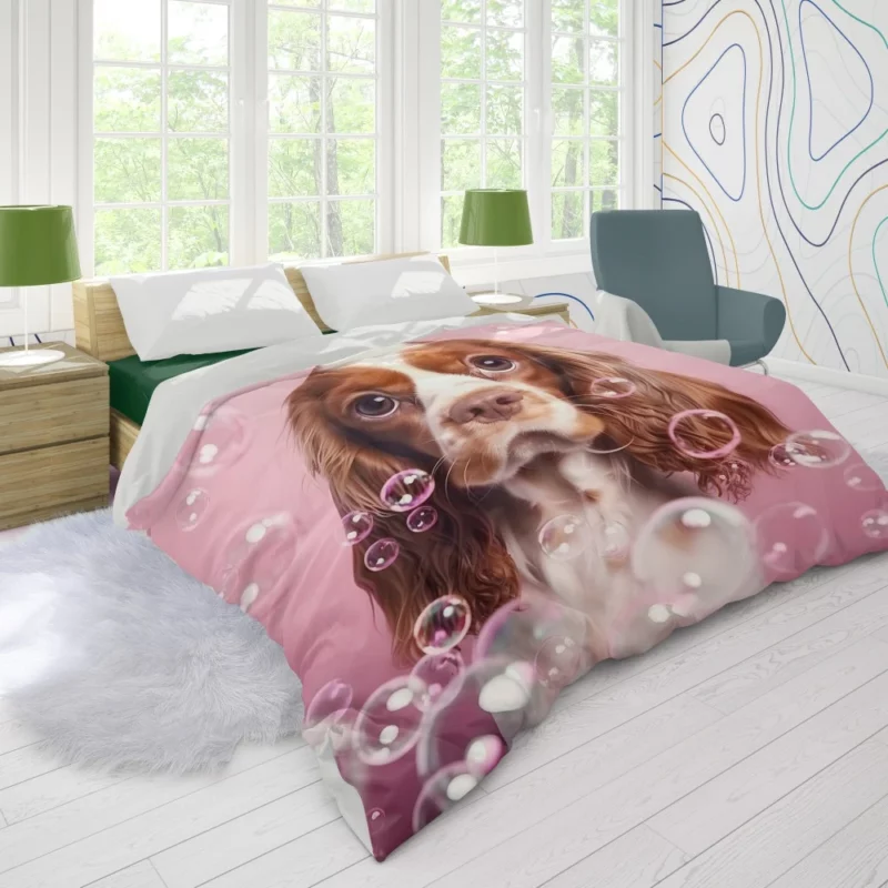 Cute Dog Grooming Portrait Statue Duvet Cover