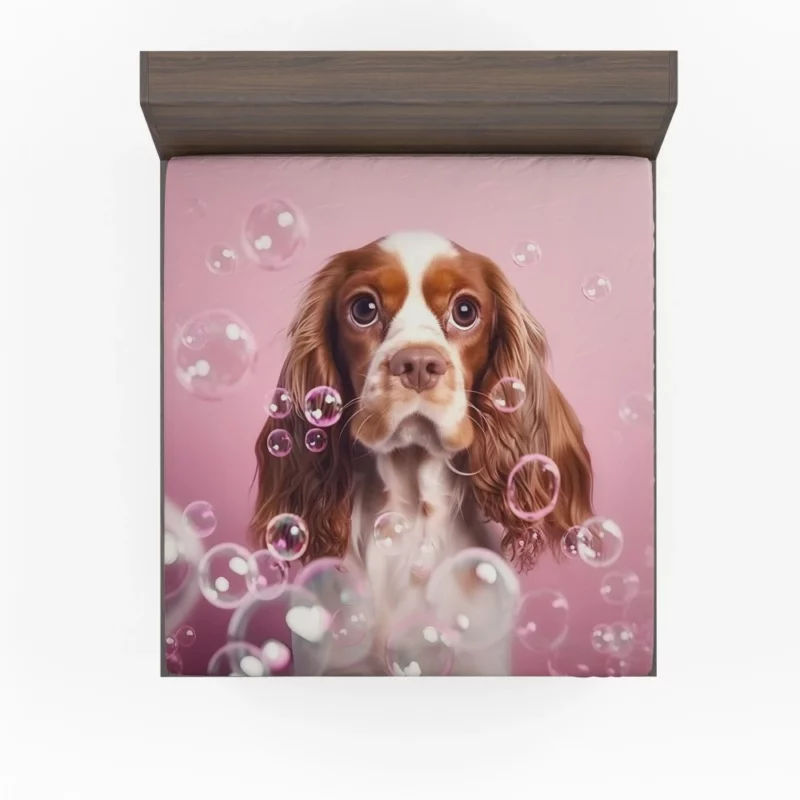 Cute Dog Grooming Portrait Statue Fitted Sheet