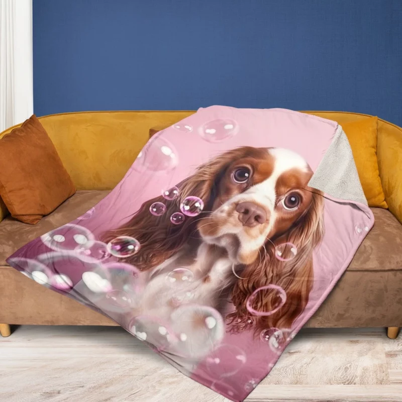 Cute Dog Grooming Portrait Statue Fleece Blanket 1