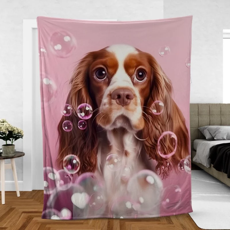 Cute Dog Grooming Portrait Statue Fleece Blanket