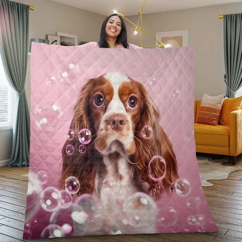 Cute Dog Grooming Portrait Statue Quilt Blanket