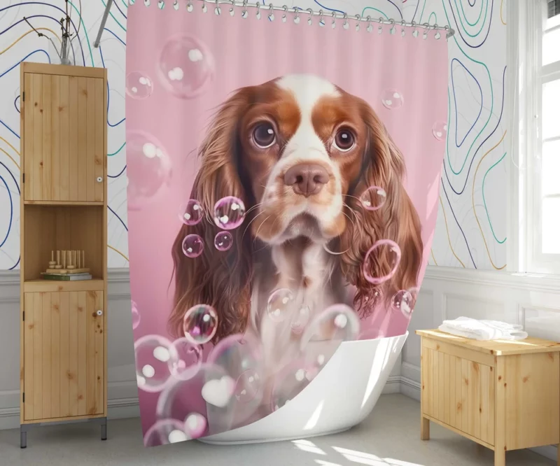 Cute Dog Grooming Portrait Statue Shower Curtain 1