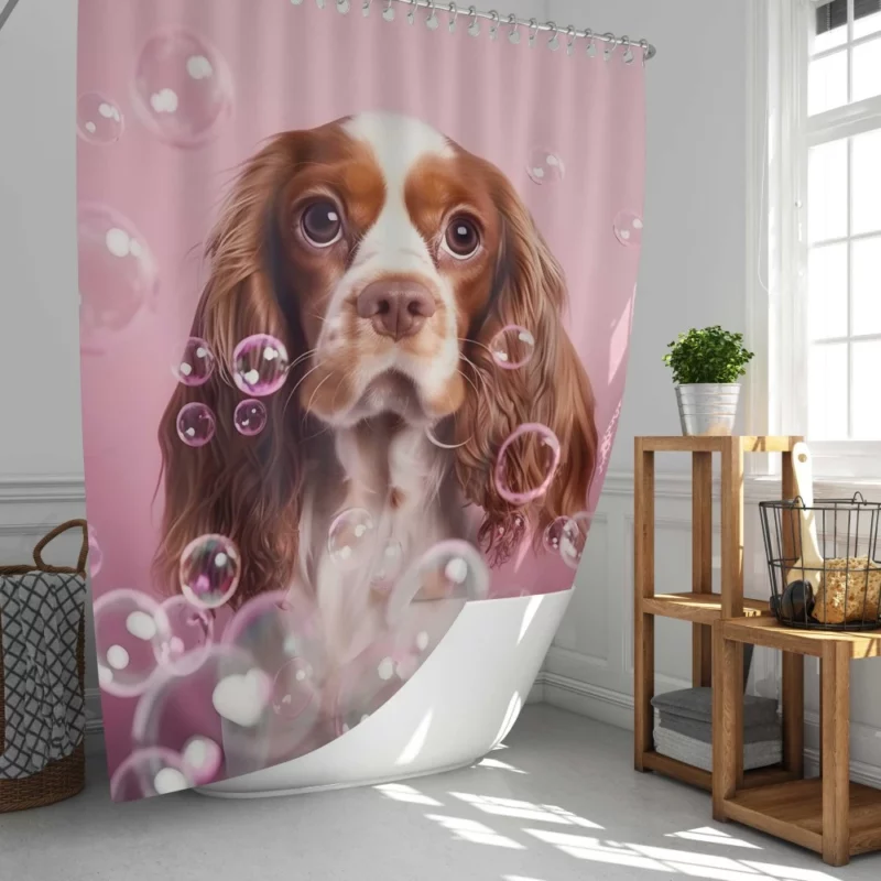 Cute Dog Grooming Portrait Statue Shower Curtain