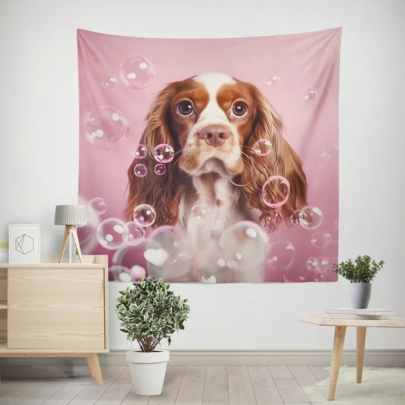 Cute Dog Grooming Portrait Statue Wall Tapestry