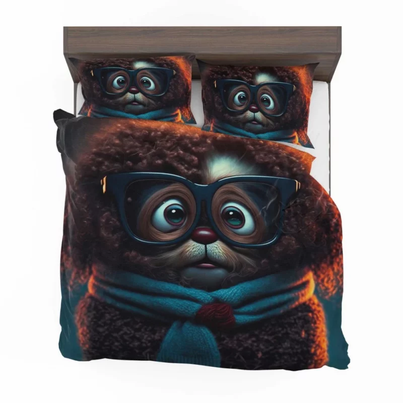 Cute Fluffy Puppy with Glasses and Scarf Print Bedding Set 2