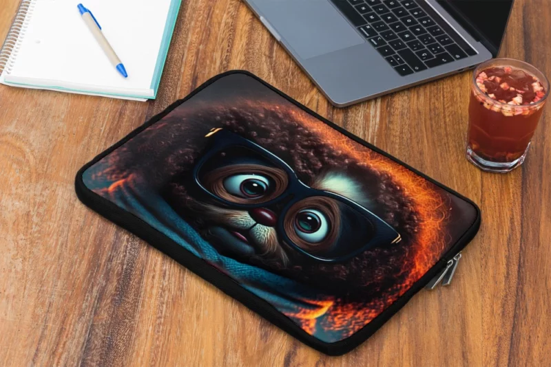 Cute Fluffy Puppy with Glasses and Scarf Print Laptop Sleeve 2