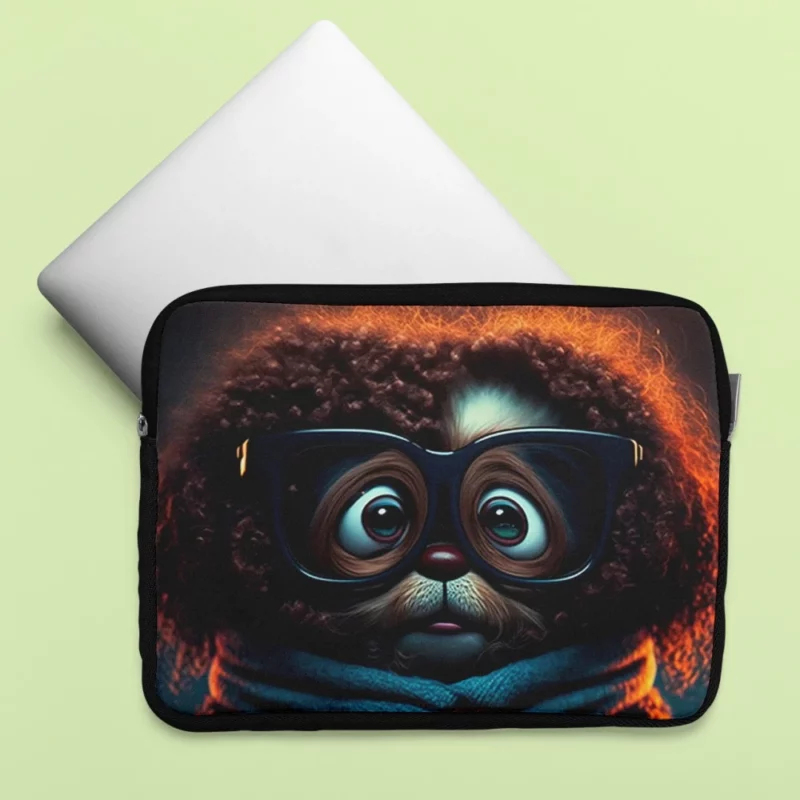 Cute Fluffy Puppy with Glasses and Scarf Print Laptop Sleeve