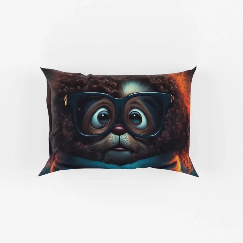 Cute Fluffy Puppy with Glasses and Scarf Print Pillow Cases