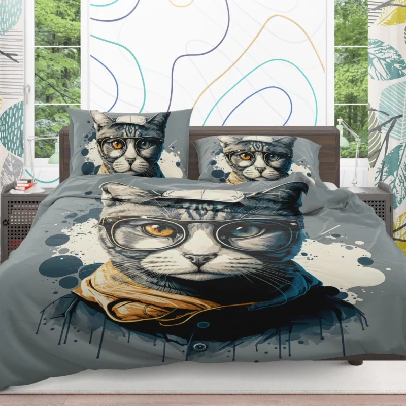 Cute Hand-Drawn Pop Art Cat Bedding Set